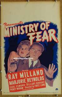 g163 MINISTRY OF FEAR window card movie poster '44 Fritz Lang, Ray Milland