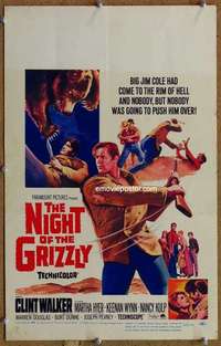 g175 NIGHT OF THE GRIZZLY window card movie poster '66 Clint Walker, Hyer