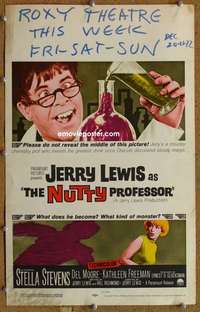g177 NUTTY PROFESSOR window card movie poster '63 Jerry Lewis, Stevens