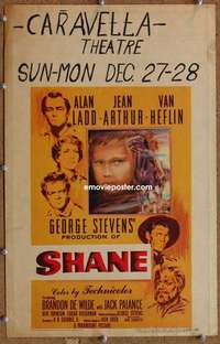 g210 SHANE window card movie poster '53 Alan Ladd, Jean Arthur, Heflin
