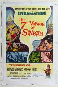 m344 7th VOYAGE OF SINBAD linen one-sheet movie poster '58 Ray Harryhausen