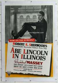 m345 ABE LINCOLN IN ILLINOIS linen one-sheet movie poster '40 Raymond Massey