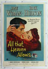 m347 ALL THAT HEAVEN ALLOWS linen one-sheet movie poster '55 Hudson, Wyman