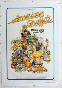 m348 AMERICAN GRAFFITI linen one-sheet movie poster '73 George Lucas