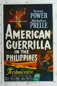 m349 AMERICAN GUERRILLA IN THE PHILIPPINES linen one-sheet movie poster '50