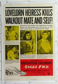 m350 ANGEL FACE linen one-sheet movie poster '53 Robert Mitchum, Jean Simmons
