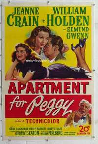 m352 APARTMENT FOR PEGGY linen one-sheet movie poster '48 Crain, Holden