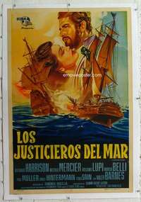 m296 AVENGER OF THE SEVEN SEAS linen Argentinean movie poster '61