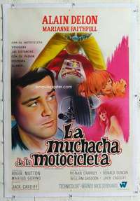 m306 GIRL ON A MOTORCYCLE linen Argentinean movie poster '68 Delon