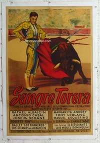 m310 LA FIESTA SIGUE linen Argentinean movie poster '48 bullfight!