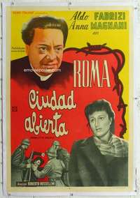 m313 OPEN CITY linen Argentinean movie poster '46 Rossellini