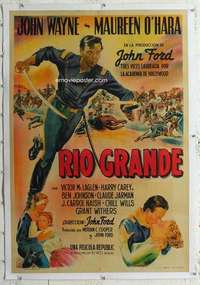 m315 RIO GRANDE linen Argentinean movie poster '50 John Wayne