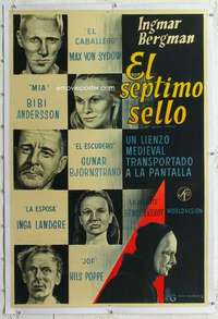 m317 SEVENTH SEAL linen Argentinean movie poster '57 Ingmar Bergman