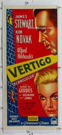 m136 VERTIGO linen Aust daybill movie poster '58 James Stewart, Novak