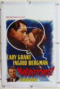 m200 NOTORIOUS linen Belgian movie poster R50s Cary Grant, Ingrid Bergman
