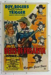 m362 BELLS OF ROSARITA linen one-sheet movie poster '45 Roy Rogers, Evans