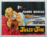 m332 JULES & JIM linen British quad movie poster '61 Moreau, Truffaut