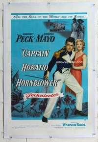 m372 CAPTAIN HORATIO HORNBLOWER linen one-sheet movie poster '51 Gregory Peck