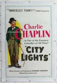 m377 CITY LIGHTS linen one-sheet movie poster R50 Charlie Chaplin boxing!