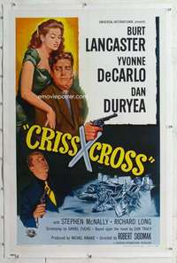 m390 CRISS CROSS linen one-sheet movie poster R58 Lancaster film noir!