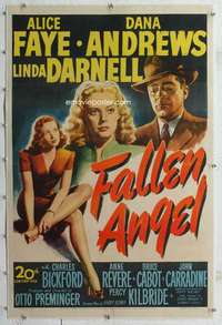 m409 FALLEN ANGEL linen one-sheet movie poster '45 Alice Faye, Dana Andrews