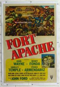 m413 FORT APACHE linen one-sheet movie poster '48 John Wayne, Henry Fonda