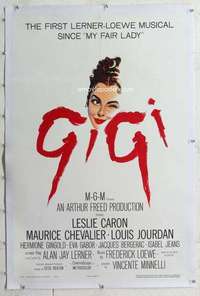 m420 GIGI linen one-sheet movie poster '58 Leslie Caron, Maurice Chevalier