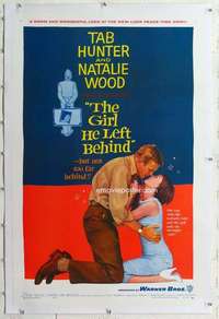 m421 GIRL HE LEFT BEHIND linen one-sheet movie poster '56 Tab Hunter, Wood
