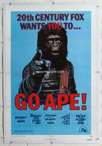 m422 GO APE linen one-sheet movie poster '74 5-bill Planet of the Apes!