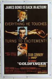 m428 GOLDFINGER linen one-sheet movie poster '64 Sean Connery as James Bond