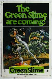 m435 GREEN SLIME linen one-sheet movie poster '69 classic cheesy sci-fi!