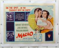 m086 MACAO linen style B half-sheet movie poster '52 Mitchum, Jane Russell