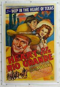 m441 HEART OF THE RIO GRANDE linen one-sheet movie poster '42 Gene Autry