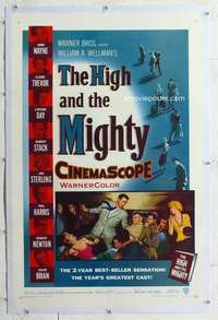 m443 HIGH & THE MIGHTY linen one-sheet movie poster '54 John Wayne, Trevor
