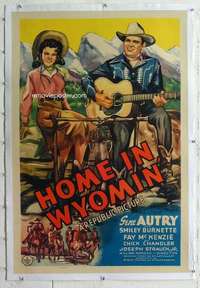 m445 HOME IN WYOMIN' linen one-sheet movie poster '42 Gene Autry w/guitar!