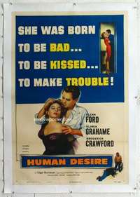 m447 HUMAN DESIRE linen one-sheet movie poster '54 Fritz Lang, Ford, noir!