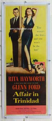 m092 AFFAIR IN TRINIDAD linen insert movie poster '52 Ford, sexy Rita!