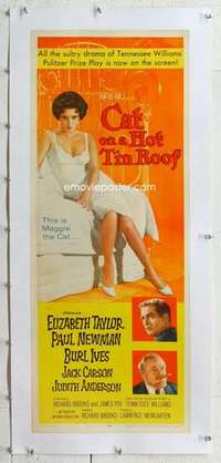 m093 CAT ON A HOT TIN ROOF linen insert movie poster '58 Liz Taylor