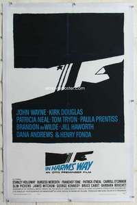 m451 IN HARM'S WAY linen one-sheet movie poster '65 Wayne, Saul Bass art!