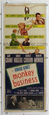 m094 MONKEY BUSINESS linen insert movie poster '52 Grant, Monroe