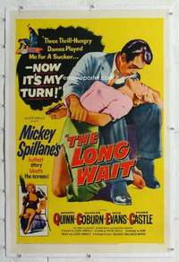 m468 LONG WAIT linen one-sheet movie poster '54 Mickey Spillane, Quinn