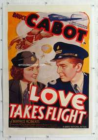 m471 LOVE TAKES FLIGHT linen one-sheet movie poster '37 Cabot, Roberts