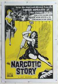 m491 NARCOTIC STORY linen one-sheet movie poster '58 great drug image!