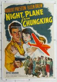 m497 NIGHT PLANE FROM CHUNGKING linen one-sheet movie poster '43 Preston