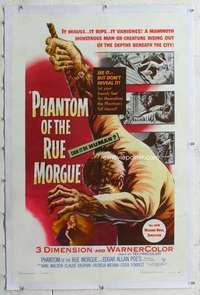 m508 PHANTOM OF THE RUE MORGUE linen one-sheet movie poster '54 3D horror!