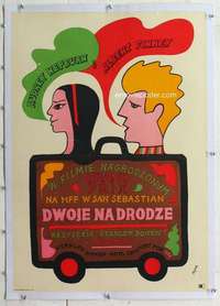m235 TWO FOR THE ROAD linen Polish movie poster '67 cool Flisak art!
