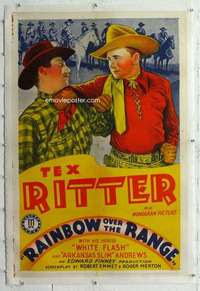 m516 RAINBOW OVER THE RANGE linen one-sheet movie poster '40 Tex Ritter