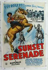 m543 SUNSET SERENADE linen one-sheet movie poster '42 Roy Rogers, Hayes