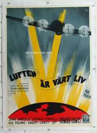 m169 AIR FORCE linen Swedish movie poster '43 cool Aberg bomber art!