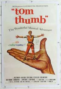 m557 TOM THUMB linen one-sheet movie poster '58 George Pal, tiny Tamblyn!